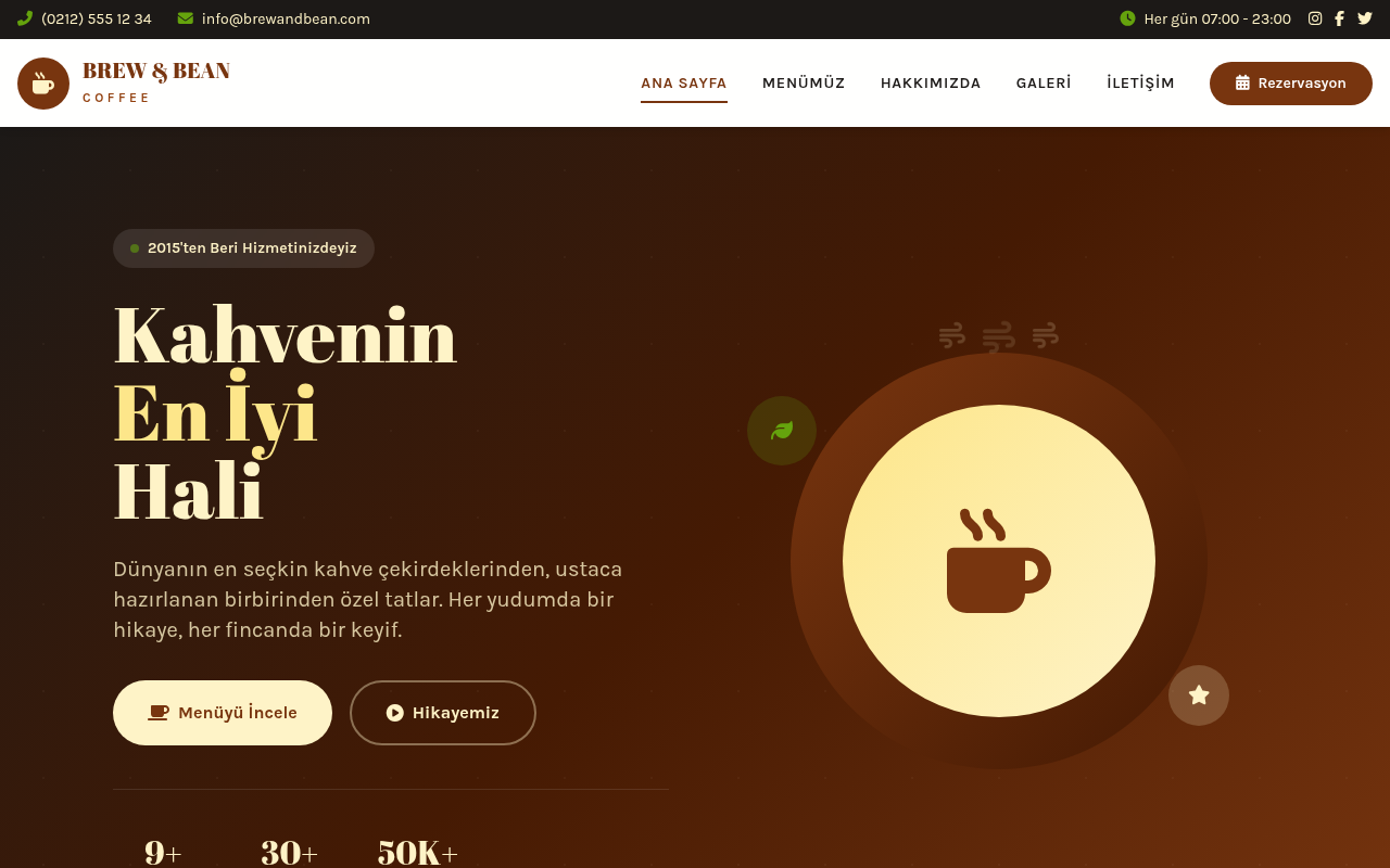 Kahve Dükkanı ve Cafe Web Sitesi Projesi
