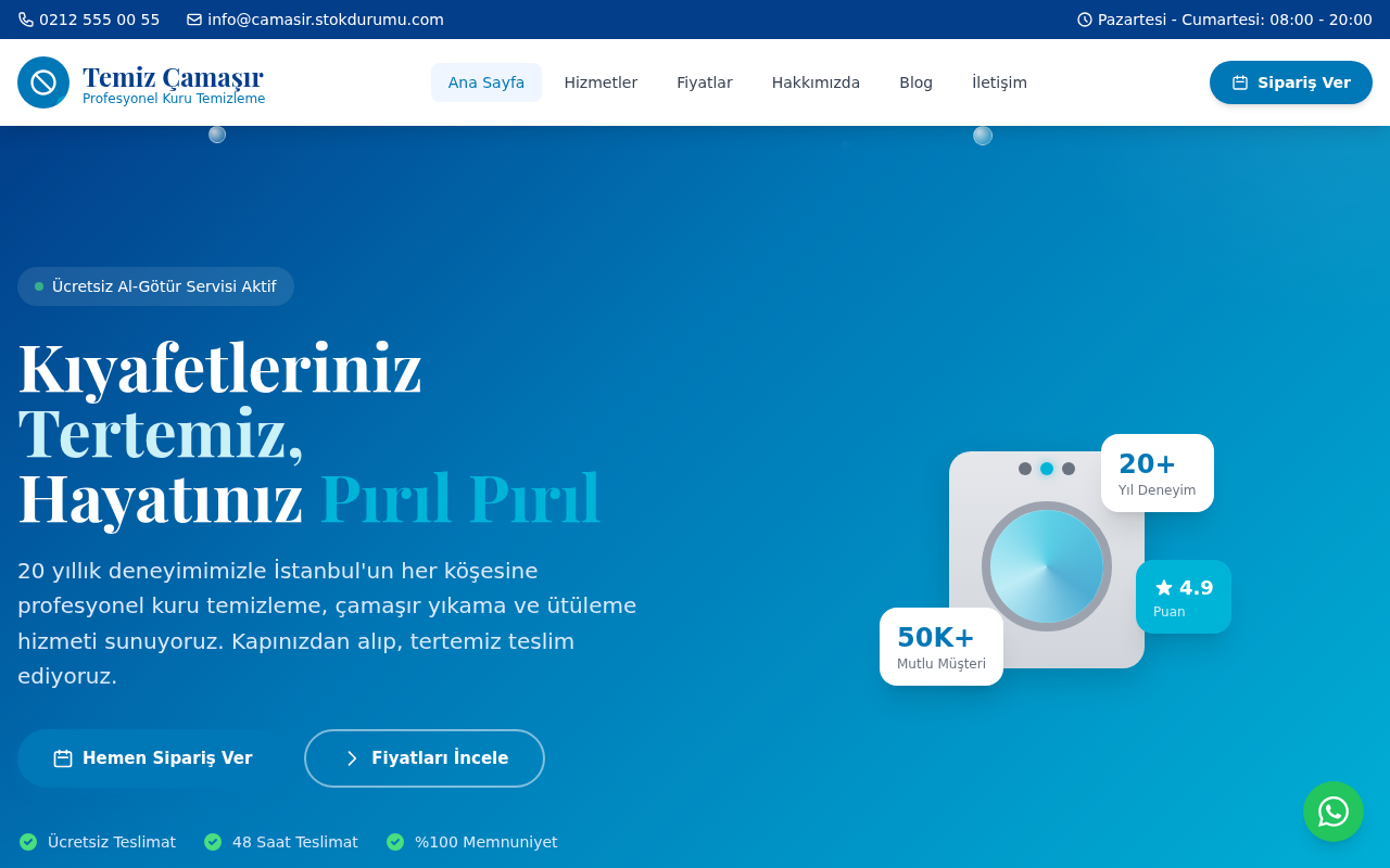 Çamaşırhane ve Kuru Temizleme Web Sitesi Projesi