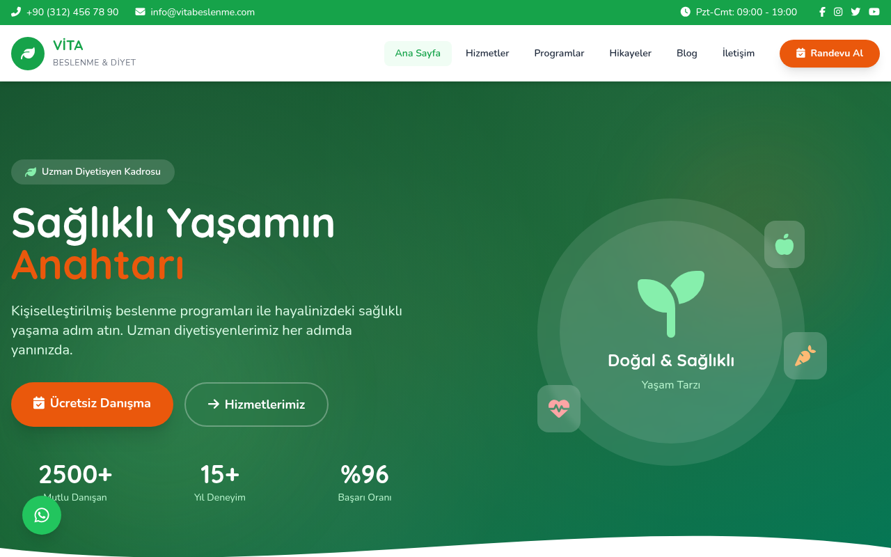 Diyetisyen ve Beslenme Danışmanlığı Web Sitesi Projesi
