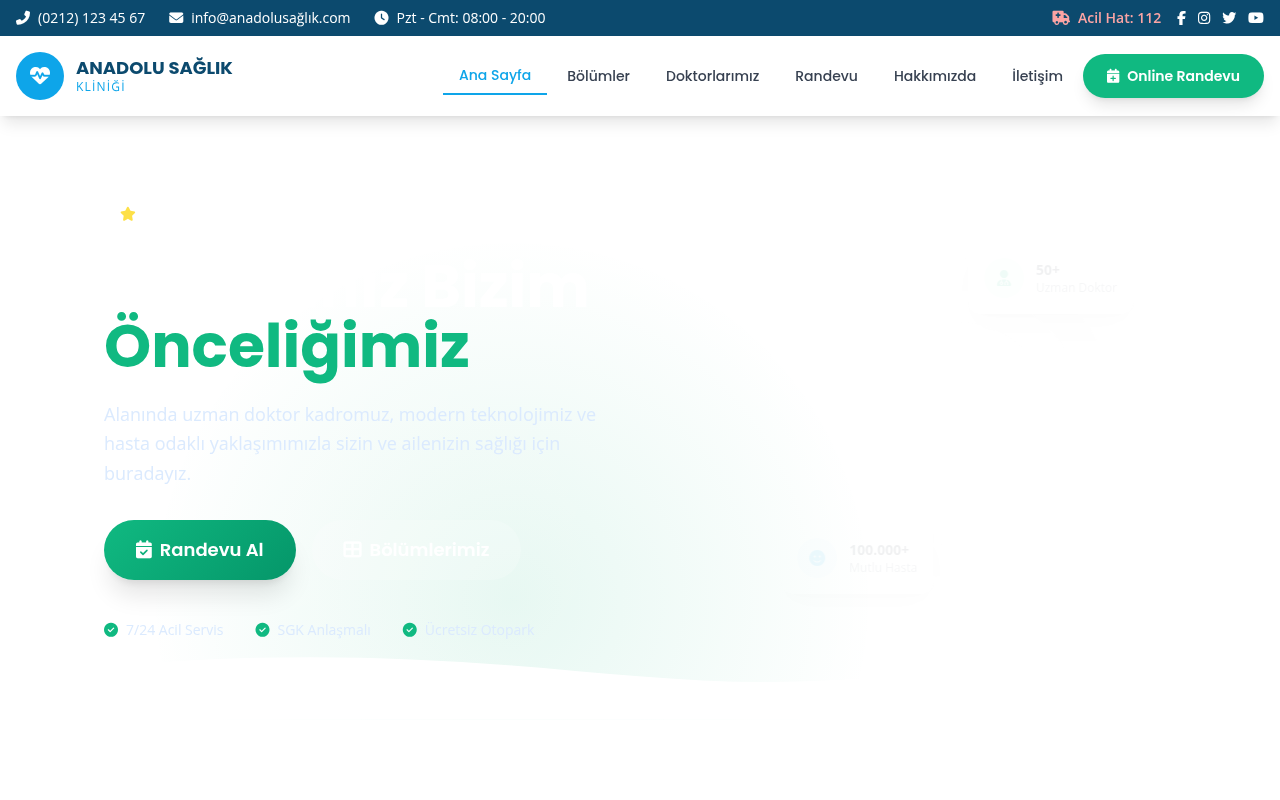 Doktor ve Sağlık Kliniği Web Sitesi Projesi