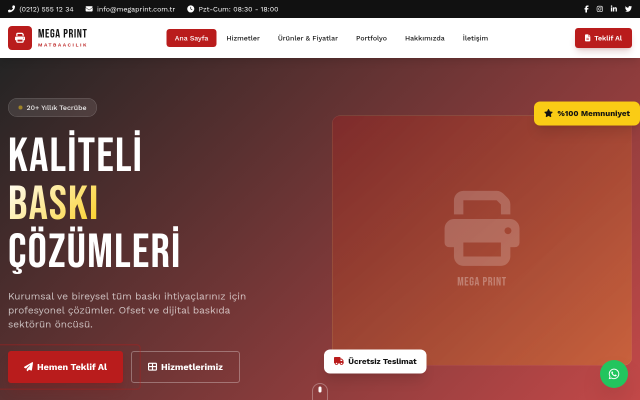 Matbaa ve Baskı Web Sitesi Projesi