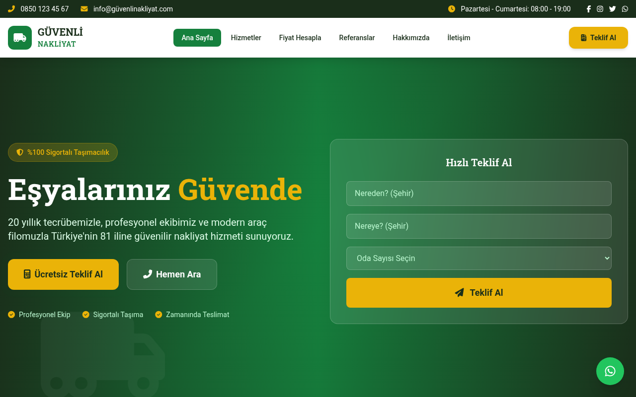 Nakliyat ve Taşımacılık Web Sitesi Projesi