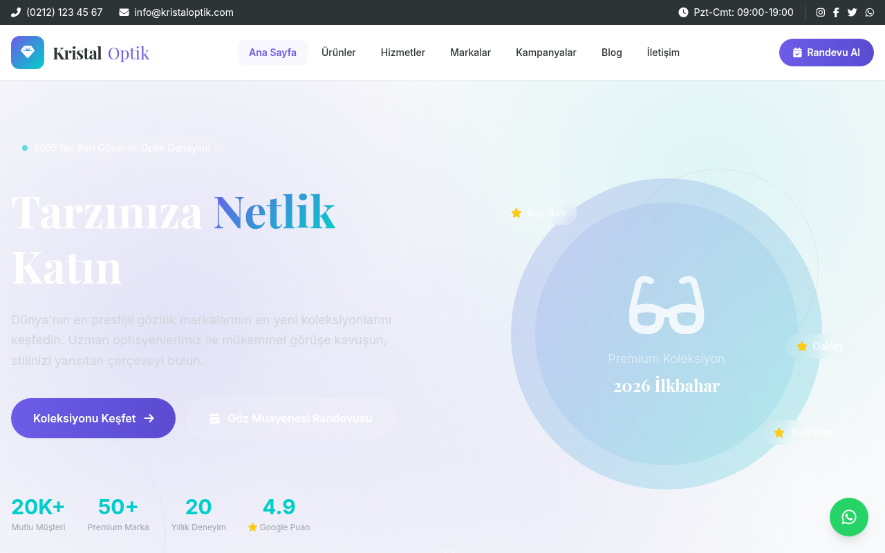 Optik ve Gözlükçü Web Sitesi Projesi