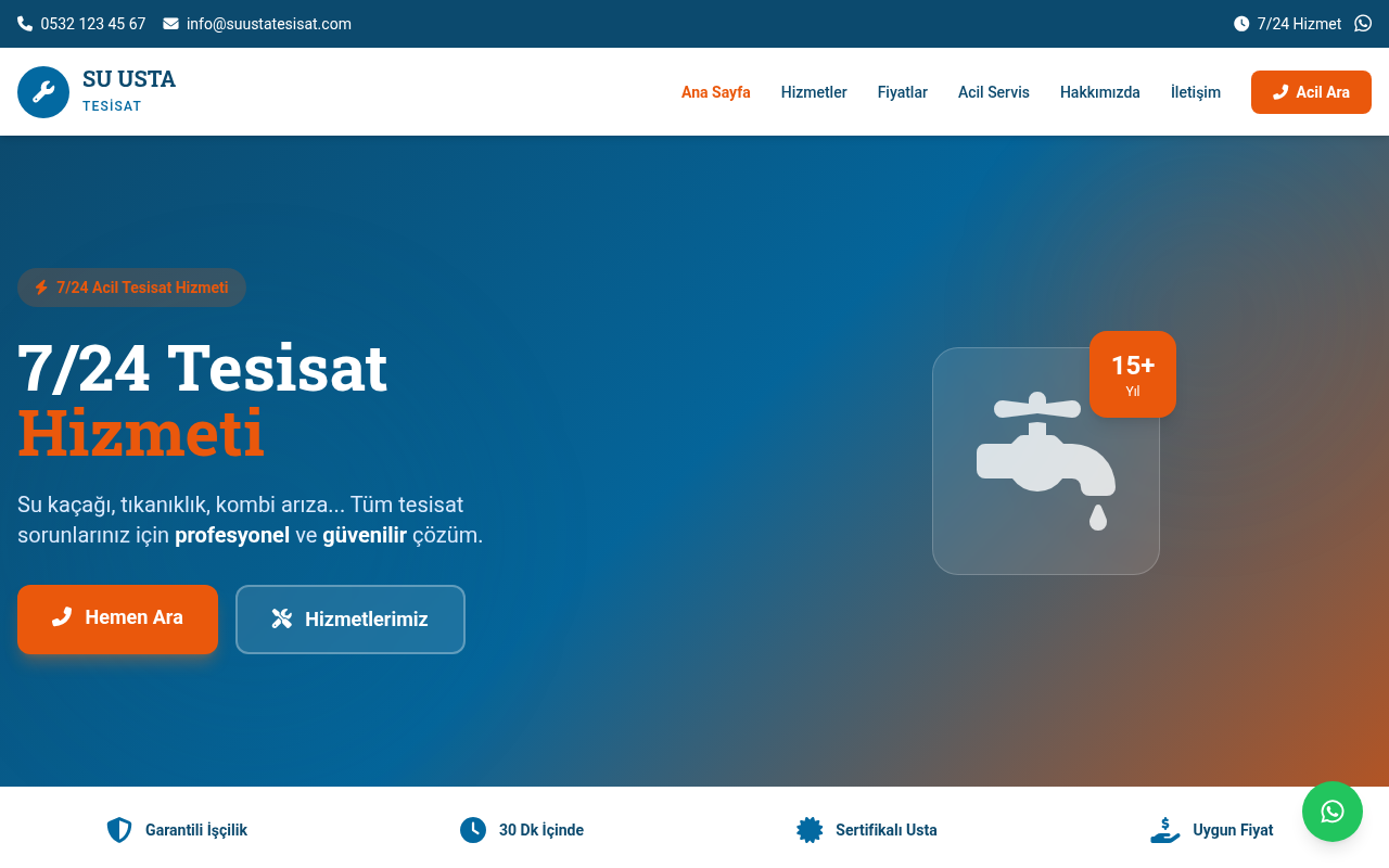 Tesisatçı Web Sitesi Projesi